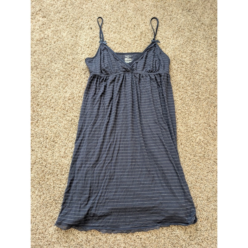 GapBody Deep Sailor Blue Striped Modal Lace Trim Chemise Nightgown Small